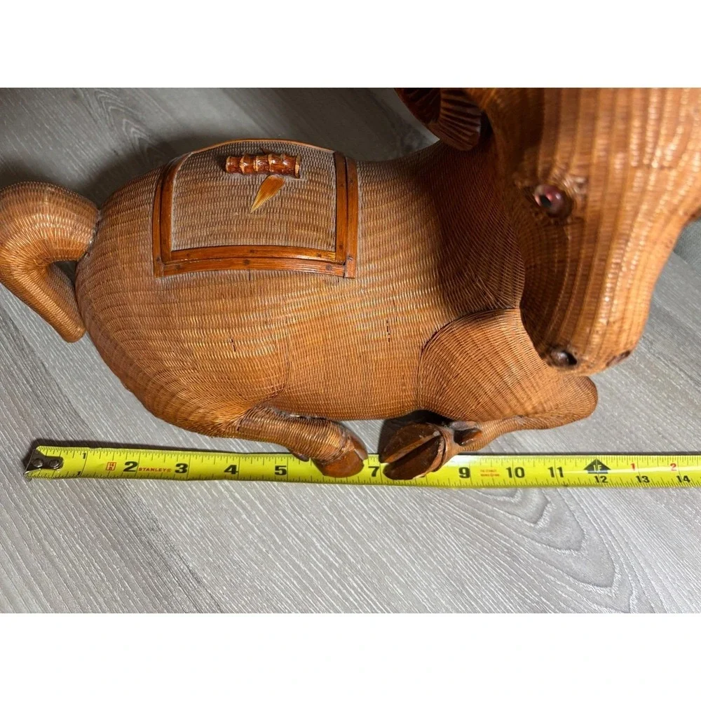 Vintage Wicker Ram Basket Hand Woven RARE Figurine Trinket Box Horned‎ Sheep